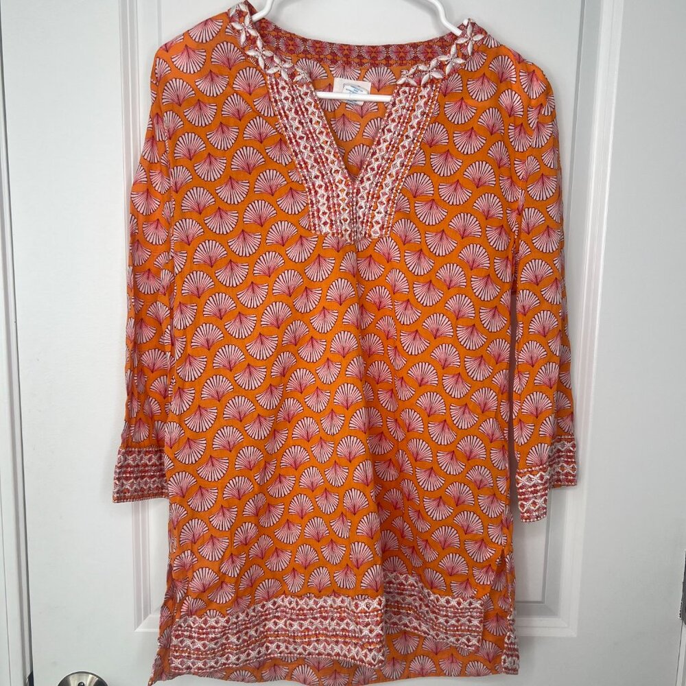 Sigrid Olsen Orange Fan Print Women's Sz Medium 100% Cotton